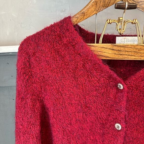 CJ Banks Fuzzy Soft Mohair Blend Deep Red Button Front Cardigan Sweater 1X - Picture 2 of 11